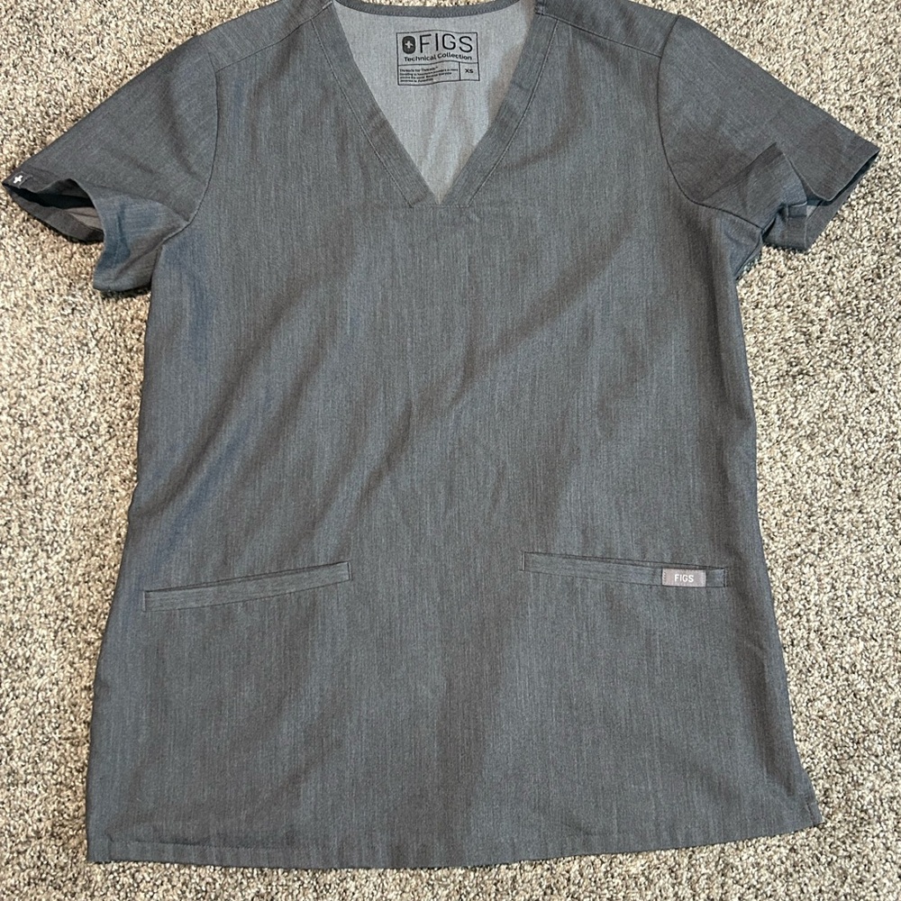 Figs Womens Gray V-Neck Scrub Top Size XS